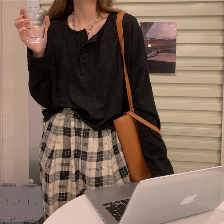 Áo Thun Tay Dài Dáng Rộng Phong Cách Hàn Quốc Cho Nữ