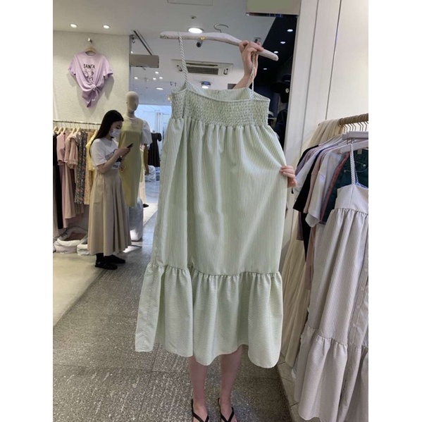 Đầm hai dây dài maxi sọc ảnh thật