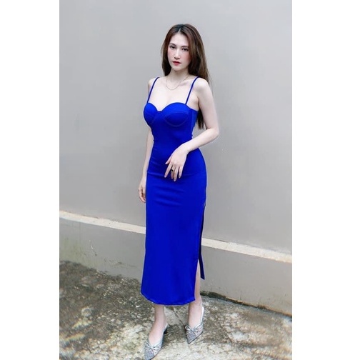 Đầm Ôm Body 2 Dây Xẻ Tà,Chất Liệu Umi [ Có Mút Ngực ], Đầm Dài Ôm Body Tôn Dáng Phù Hợp Mọi Phong Cách