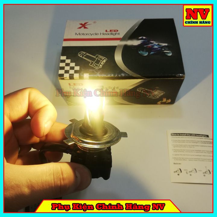 Đèn Pha Led H4 3 Tim Siêu Sáng Hộp Xịn - Ánh Sáng Vàng
