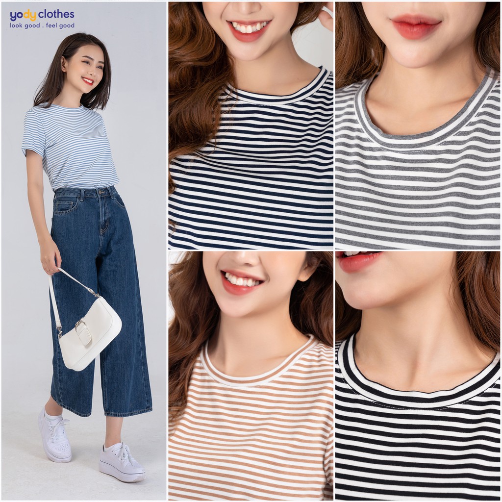 Áo thun nữ YODY kẻ sọc tay ngắn chất cotton thoáng mát PPN4260 | BigBuy360 - bigbuy360.vn