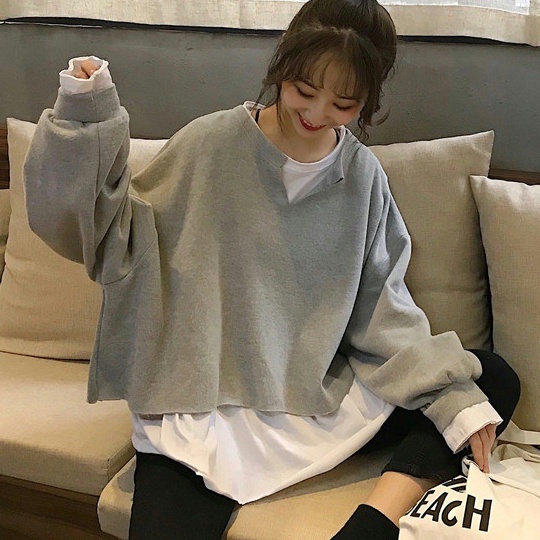 Áo Sweater Giả Hai Lớp Phong Cách Hàn Quốc Dễ Phối Đồ