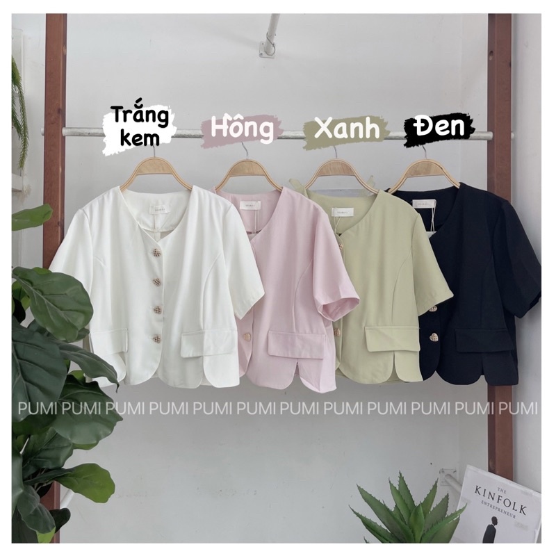 Áo kiểu nữ cổ V kiểu hàng nút trái tim vàng tay ngắn freesize Pumi