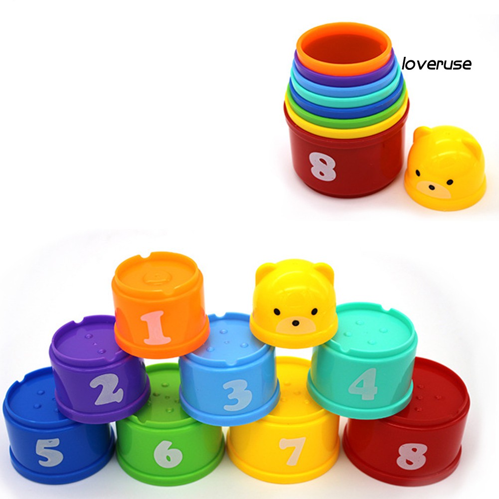 Set 9 Cốc Nhựa Đồ Chơi In Hình Gấu Dễ Thương Cho Bé