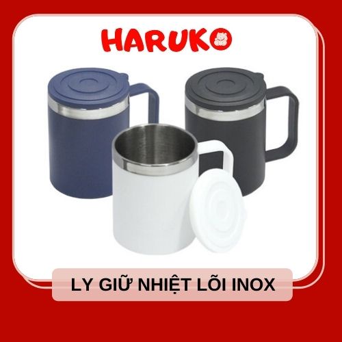 Ly giữ nhiệt lõi inox nội địa Nhật ba màu đen, trắng, xanh