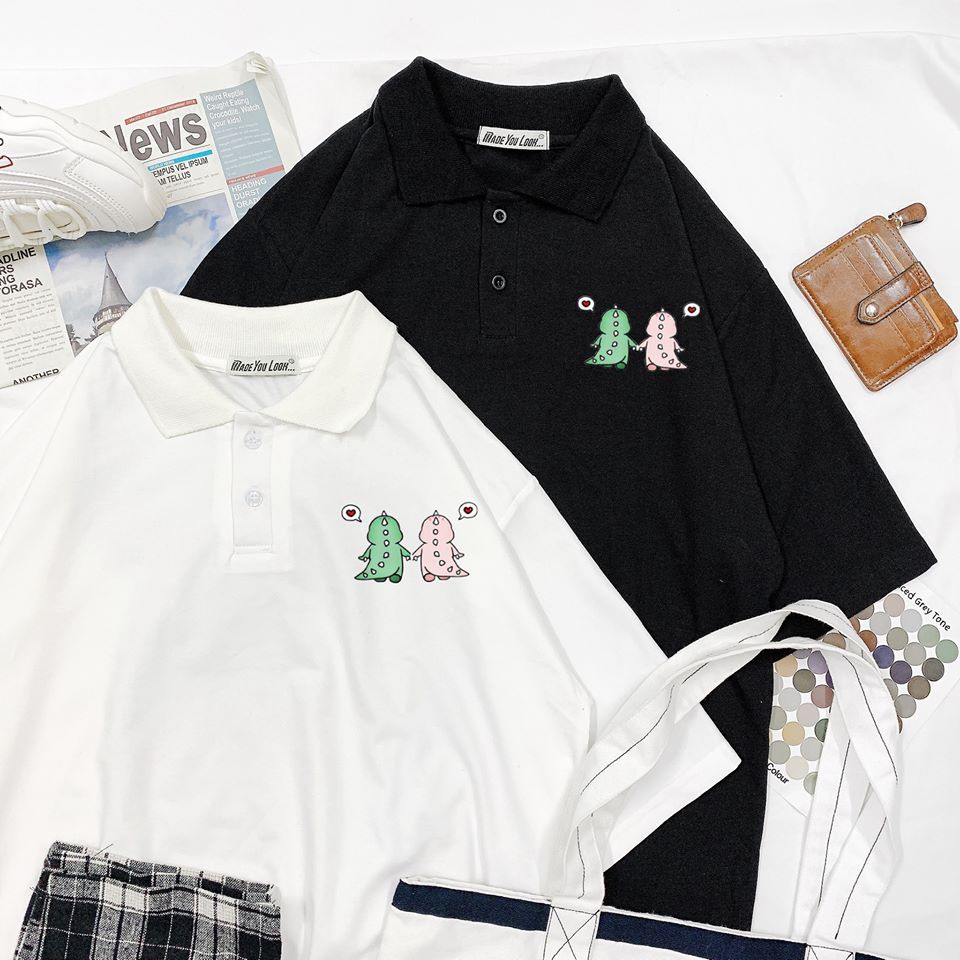 [FREESHIP] Áo Thun POLO Tay Lỡ 💖 Form Rộng Unisex Nam Nữ 💖 Phong Cách Ulzzang Hàn Quốc In Khủng Long Cute | BigBuy360 - bigbuy360.vn