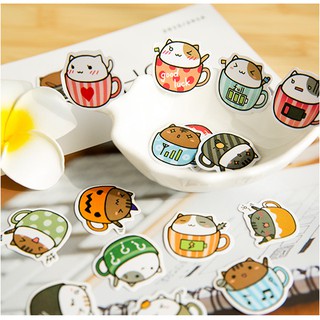 Set Sticker Dễ Thương: Trứng Lười, Panda, Cốc Cafe Mèo, Gấu, Hamster