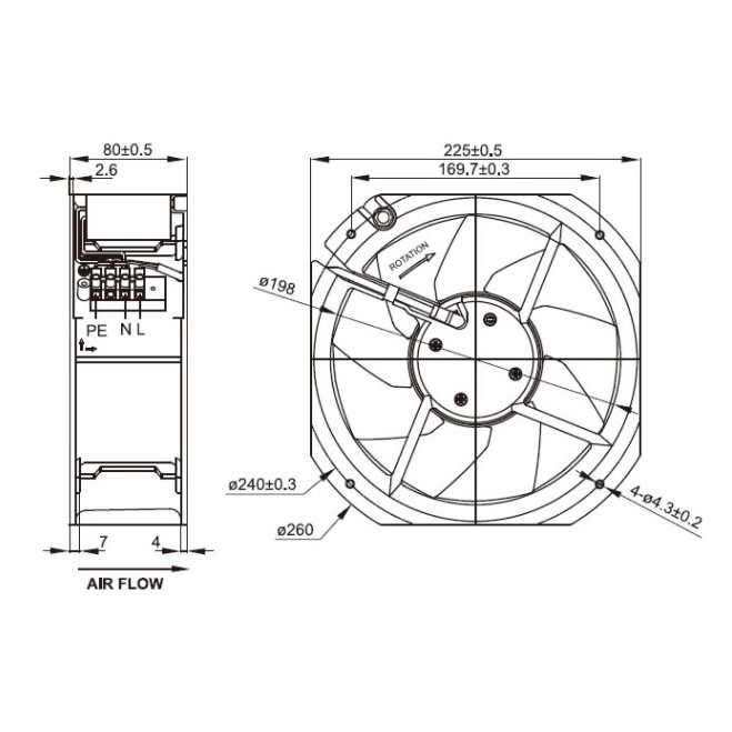 Quạt hút, QUẠT TẢN NHIỆT EBM PAPST W2E200-HK38-01, 230V, 225x225x80mm HÀNG MỚI CHÍNH HÃNG 100%, XUẤT XỨ INDIA