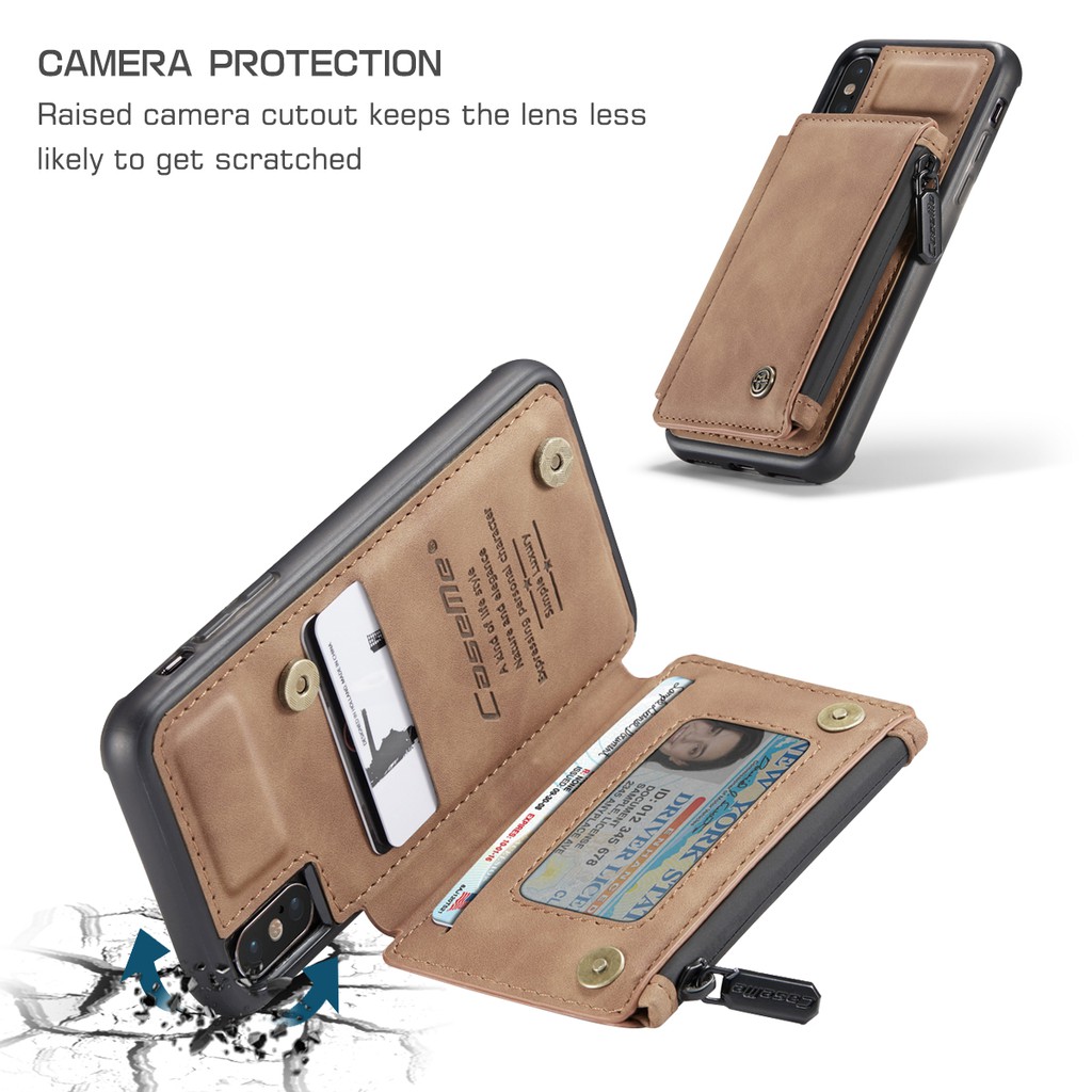 Ốp điện thoại da PU nhám phối ví tiền khóa kéo có khung ảnh cho iPhone 12 11 Pro Max XR X XS Max 7 8 Plus SE 2020 | BigBuy360 - bigbuy360.vn