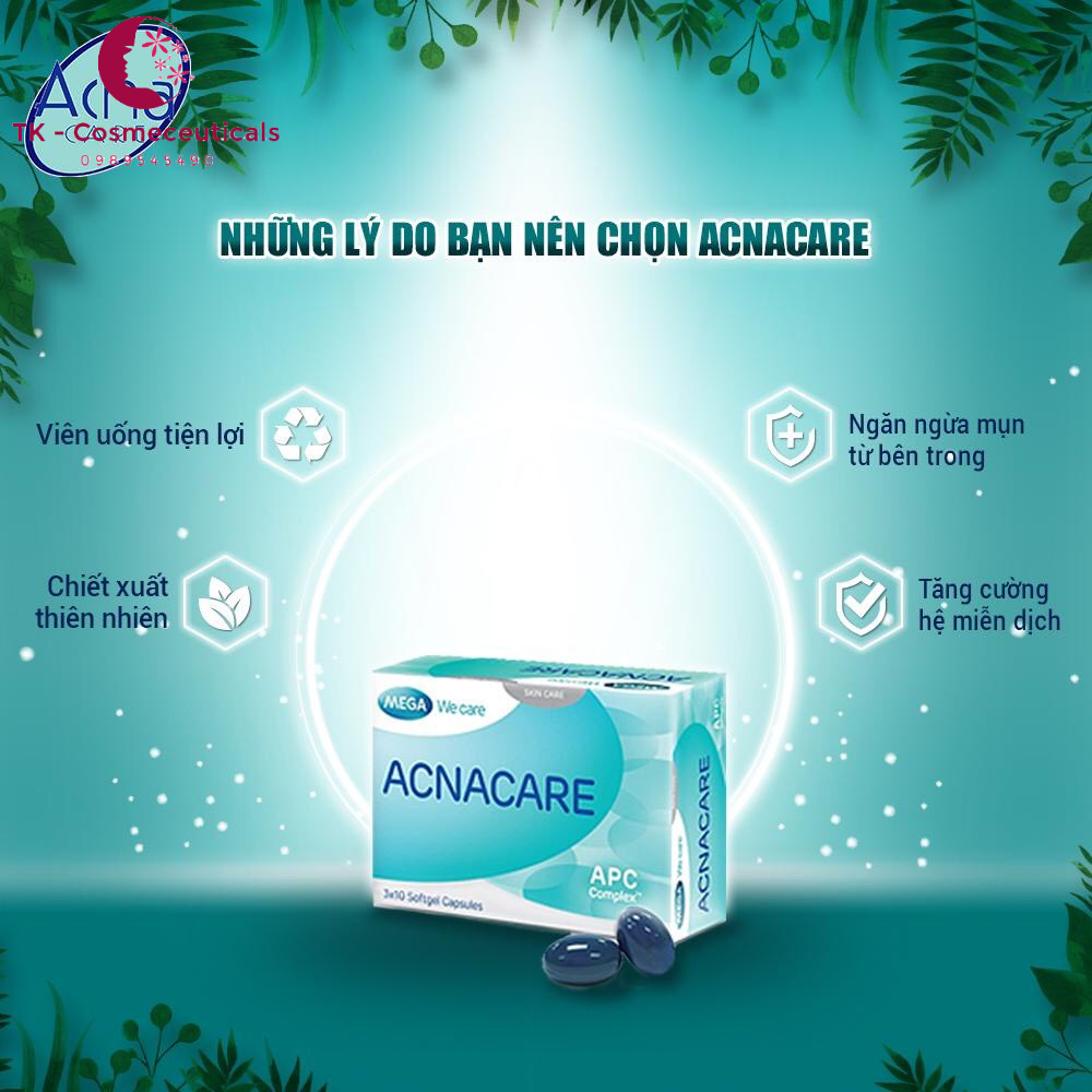 Acnacare / Acnacare Gel - Viên Uống Hỗ Trợ Giảm Mụn, Giảm Nhờn, Ngăn Ngừa Mụn Tái Phát, Làm Mềm Da
