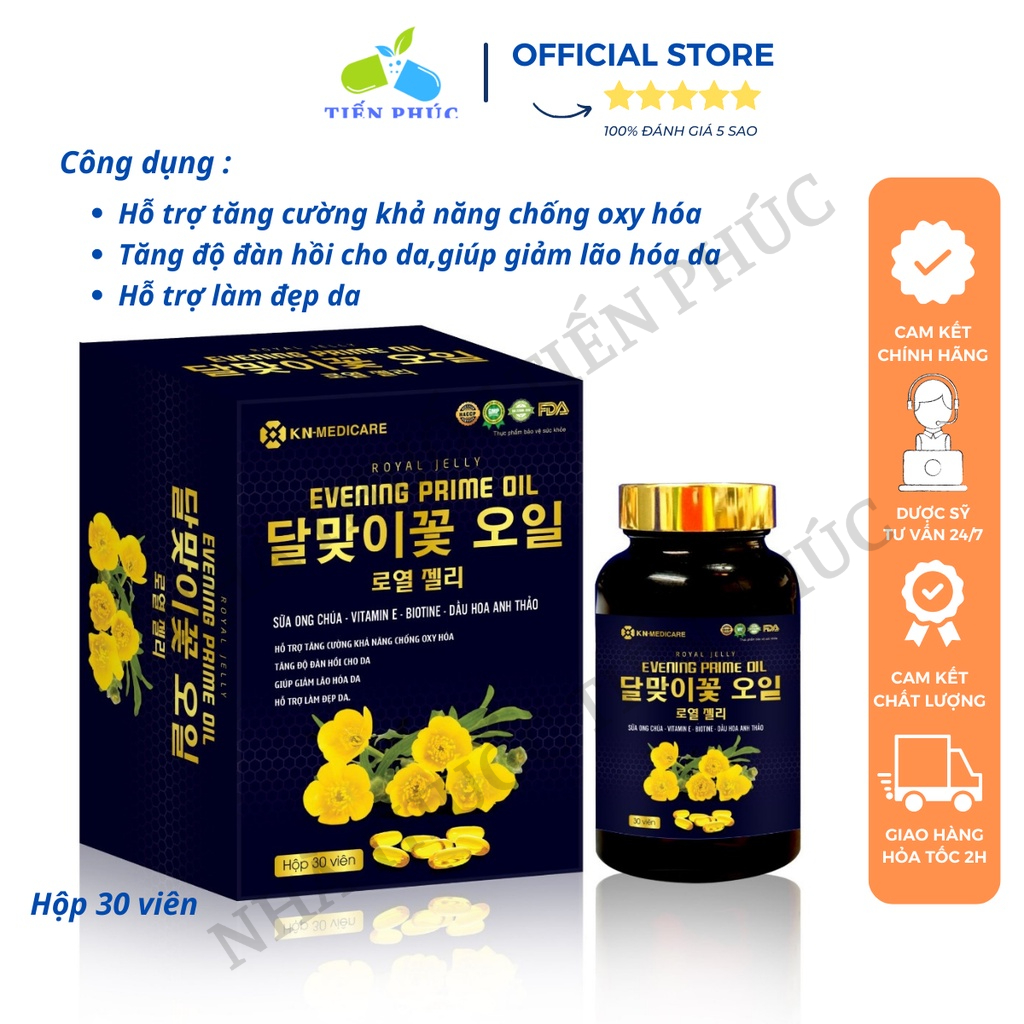 Viên Uống Royal Jelly Evening Prime Oil  - Hỗ trợ tăng cường khả năng chống oxy hóa, làm đẹp da Hộp 30v