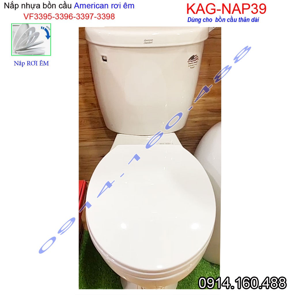 Nắp đậy bồn cầu rơi êm KAG-NAP39, nắp nhựa trắng bóng dày cho bàn cầu American VF3395-VF3396-VF3397-VF3398