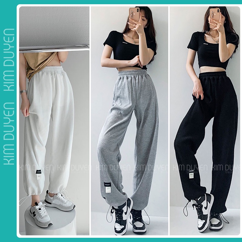 Quần Jogger Item Logo Có Chốt Gấu Điều Chỉnh Ống Bo Chất Dày Freesize 38-60kg Nam Nữ Phong Cách Ulzzang