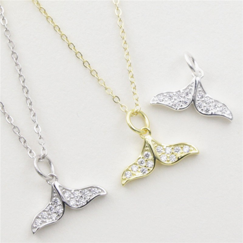 Charm bạc móc treo đuôi cá heo có đính đá (Có thể làm mặt dây chuyền) - Charm bạc 925 - Mã CB510