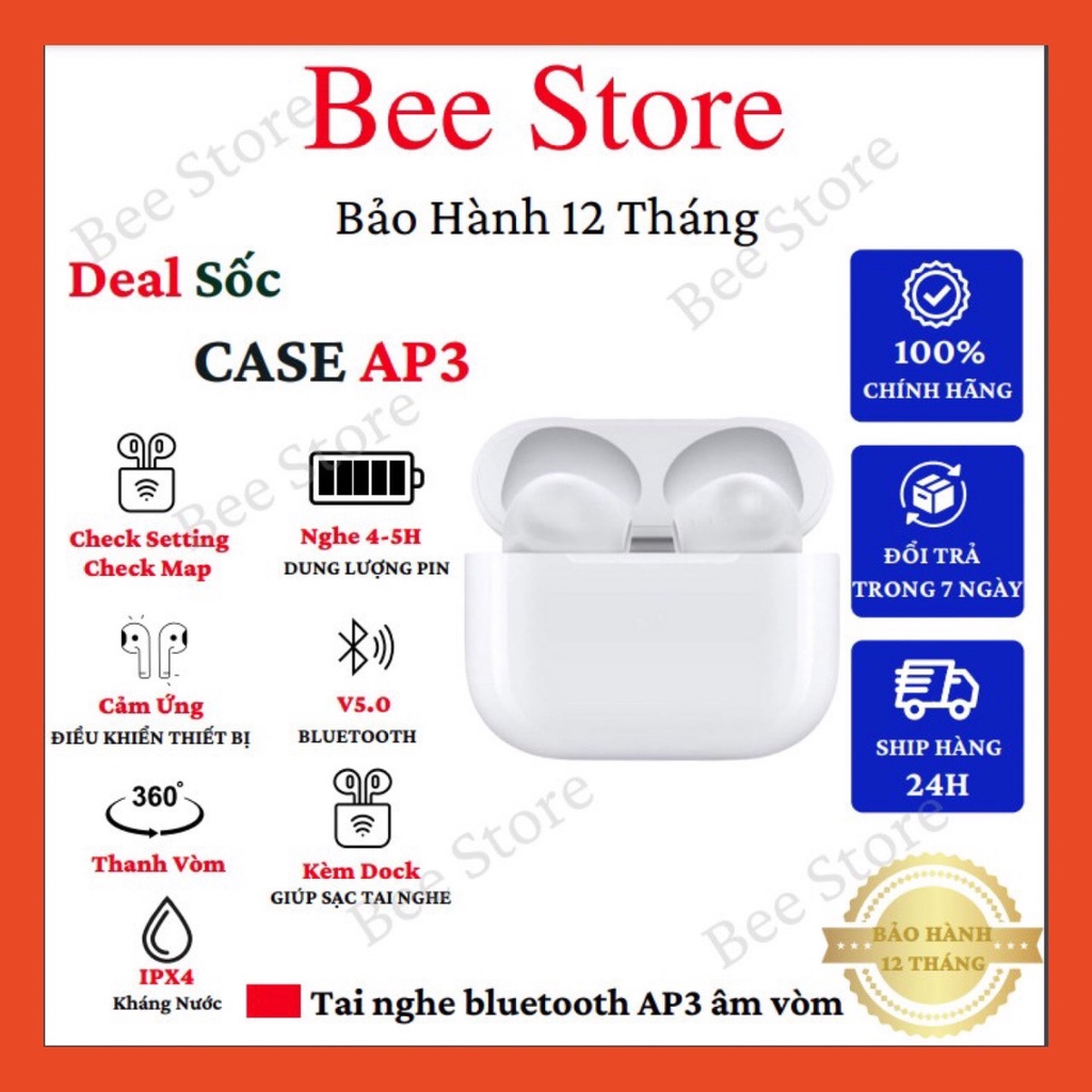 Tai Nghe Bluetooth không dây AP3 Cảm Biến Đa Điểm Không Dây 5.0 Định Vị - Đổi Tên - Sạc Không Dây