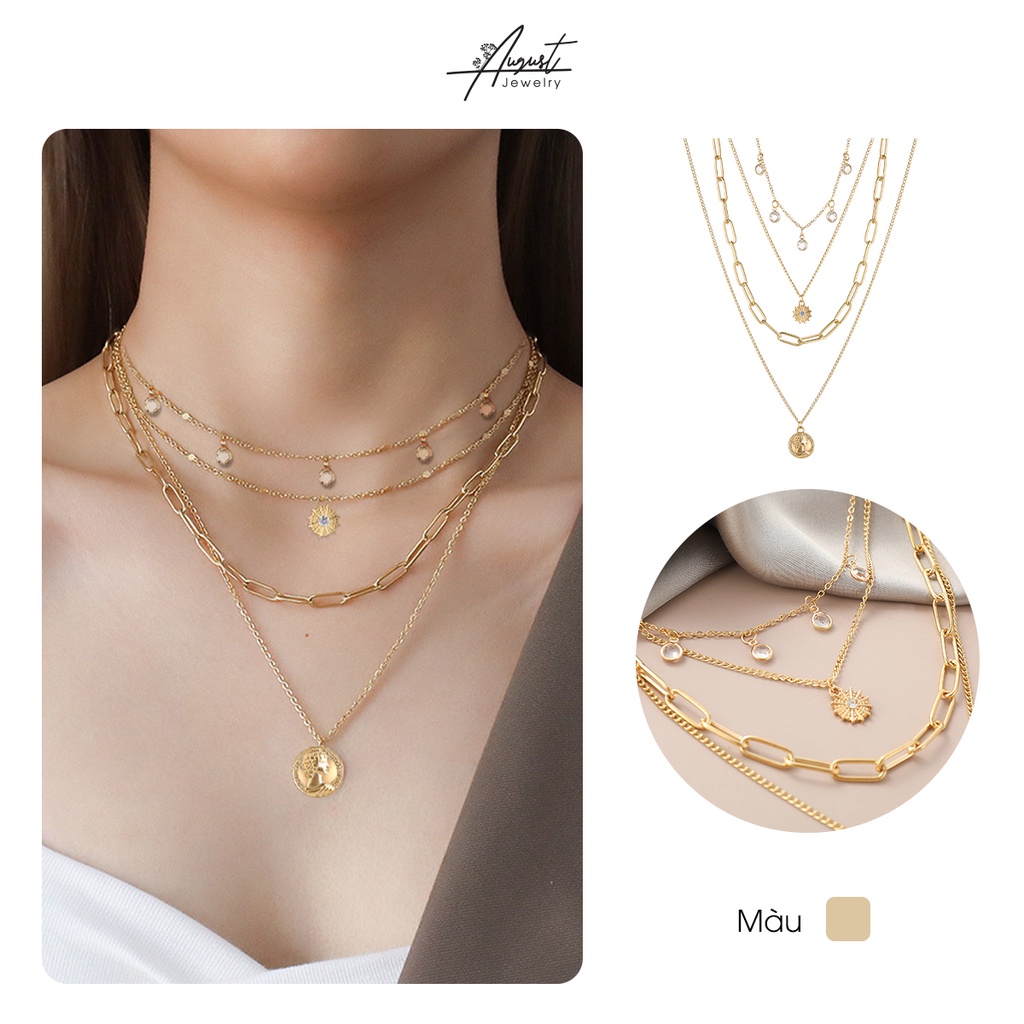 Dây chuyền/ vòng cổ hợp kim 4 dây phụ kiện đi kèm phong cách Hàn Quốc