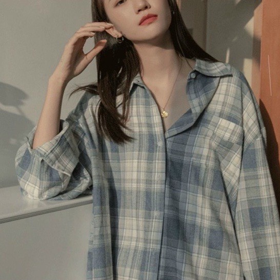 LOVI SHOP Áo sơ mi caro cánh dơi suông dài tay 4 màu