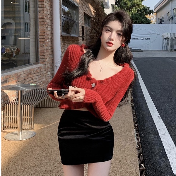Áo Len Tay Dài Cổ Chữ V Thời Trang Hàn Quốc Mới
