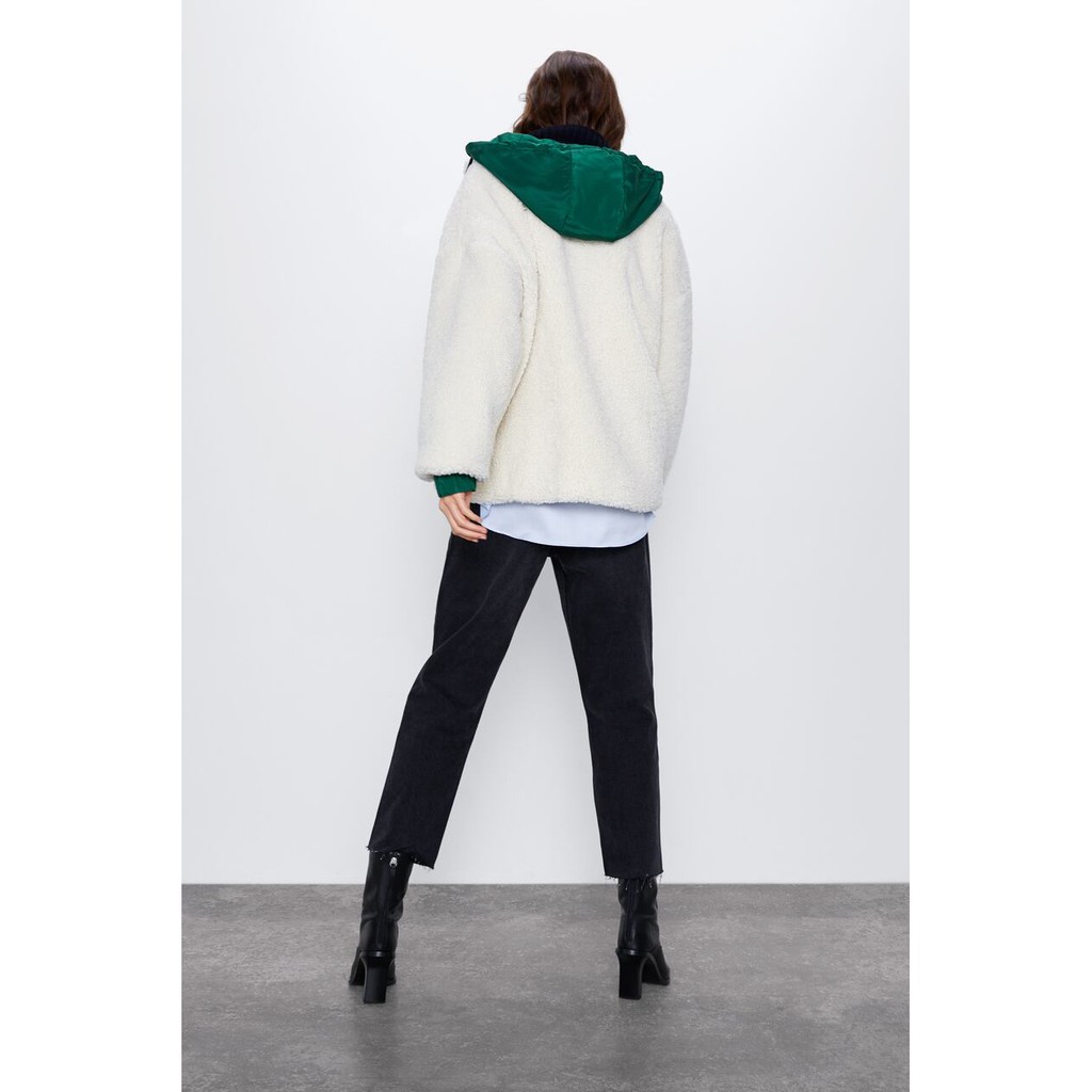 ÁO KHOÁC LÔNG ZARA XUẤT DƯ TUỒN CÓ MŨ NỮ MÀU TRẮNG