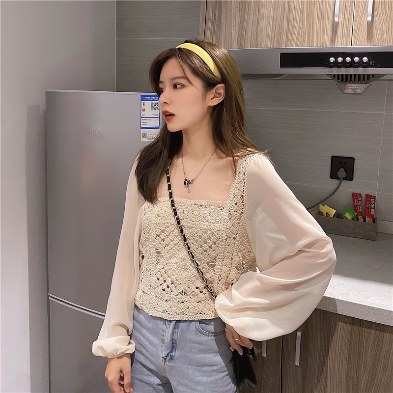 Áo SUXI tay dài phối ren thời trang quyến rũ cho nữ