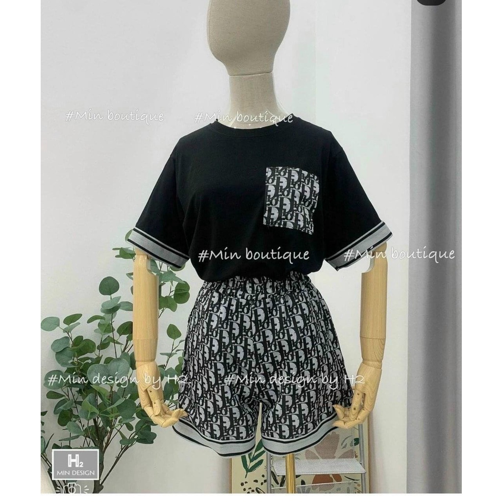 sét bộ đùi cotton quần họa tiết phối áo 1 túi