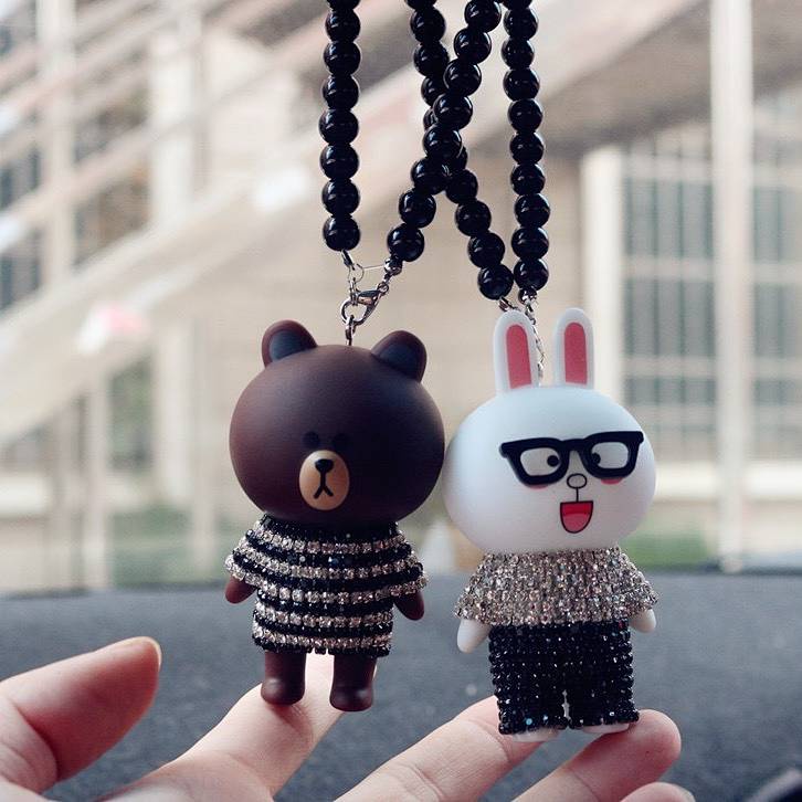 Automobile Hanging Ornament Cartoon Cute Rearview Mirror Hangings Brown Bear Cony Rabbit Car Pendant Car Accessories Supplies MiGB