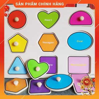 Bảng xếp hình khối hình học bằng gỗ có núm cầm