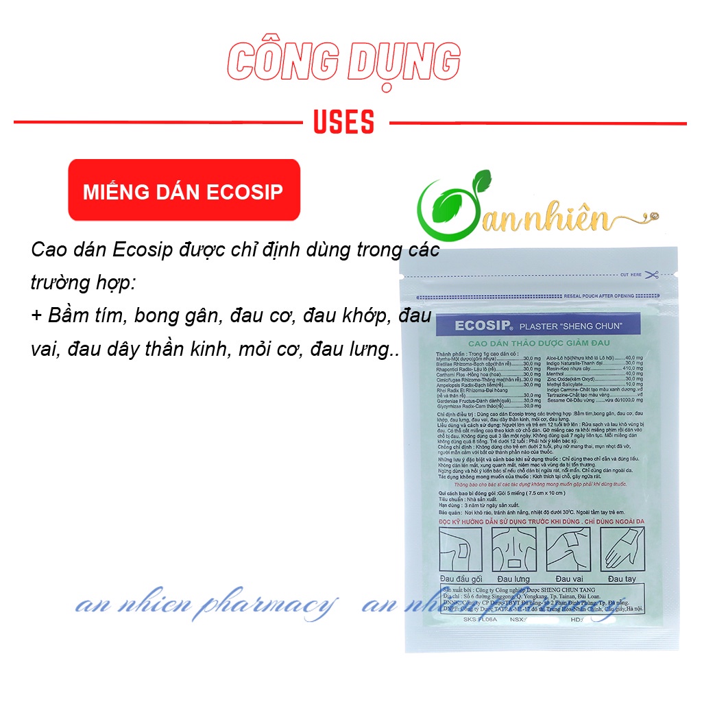 Cao Dán Thảo Dược Ecosip Giảm Đau Cơ, Đau Khớp