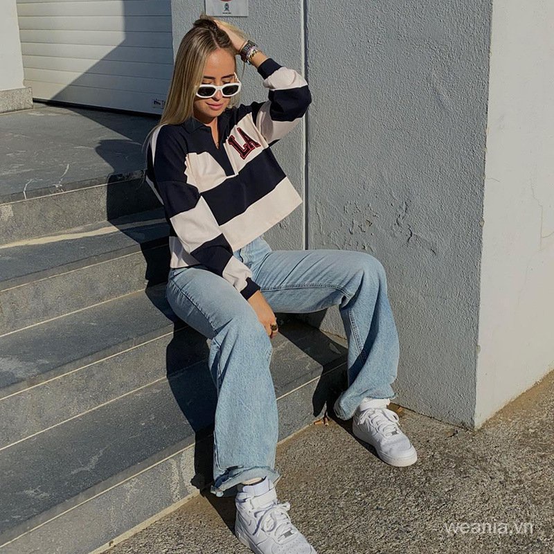 Áo polo tay dài kẻ sọc thời trang trẻ trung 1 màu lựa chọn