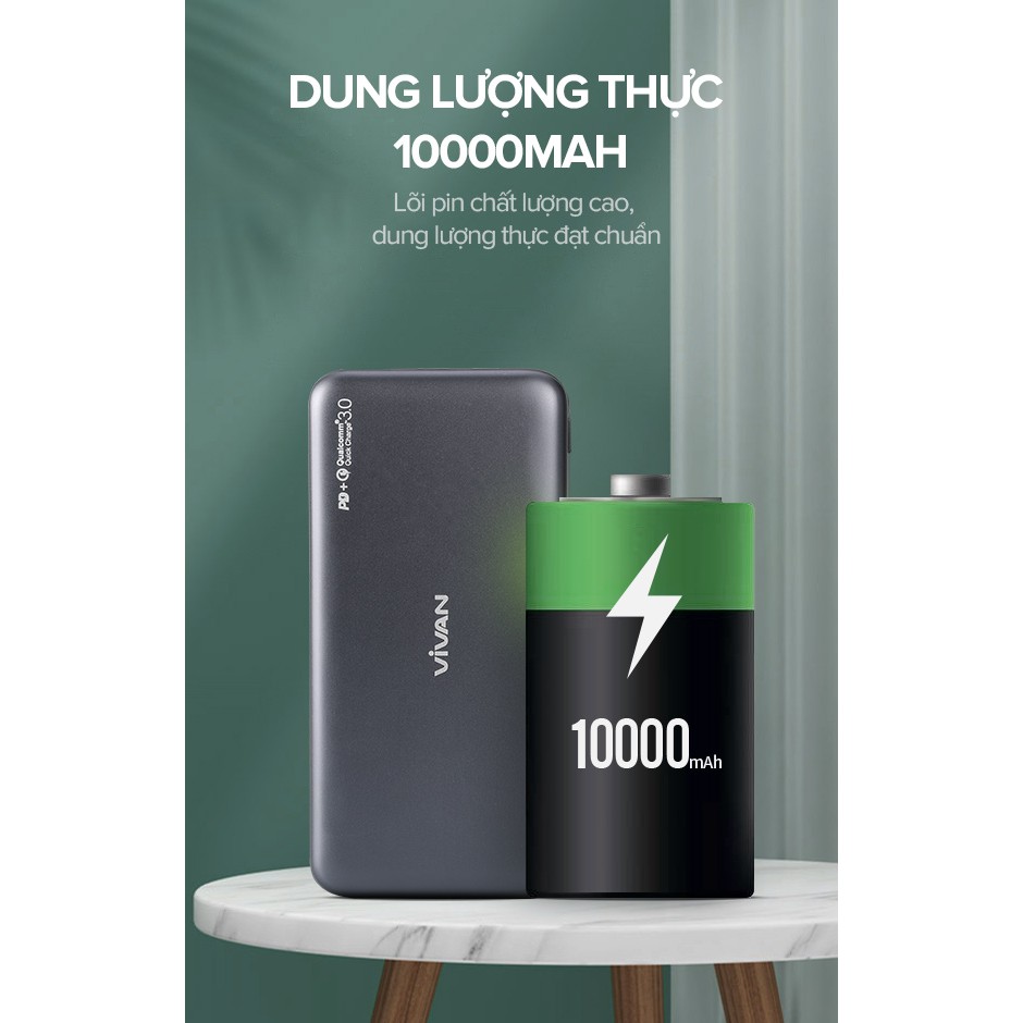 Pin Sạc Dự Phòng 10000mAh VIVAN VPB-N10 20W Quick Charge PD/QC 3.0- 2Output