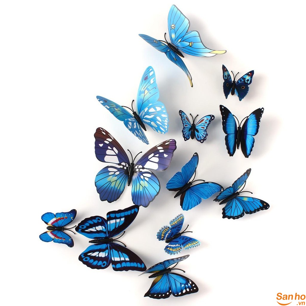 Bộ 12 Con Bướm 3D to nhỏ trang trí nhà cửa