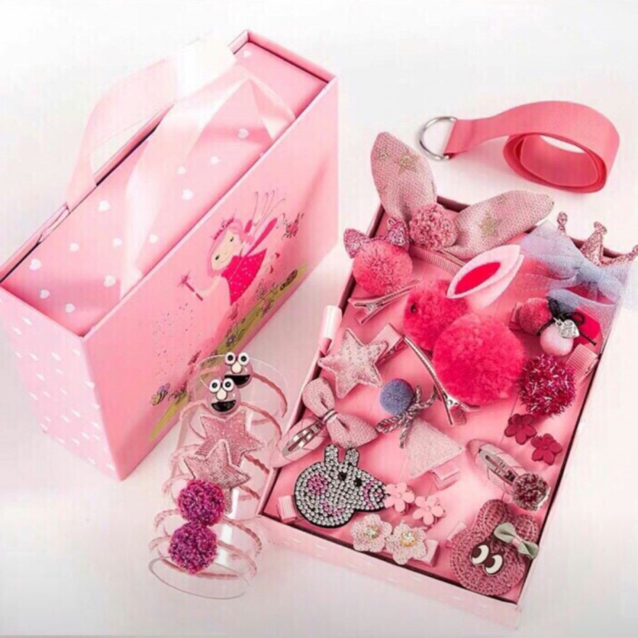 Kẹp Tóc Cho Bé Gái Hộp Đựng 24 Chi Tiết Phong Cách Hàn Quốc Kèm Túi Xách Dễ Thương