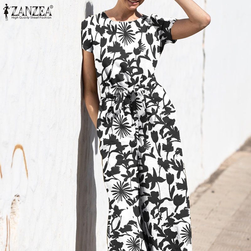 Áo liền quần ZANZEA in họa tiết có túi gài nút sau lưng phong cách Châu Âu cho nữ