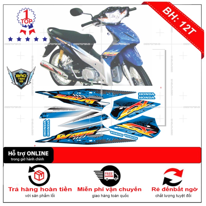 Tem rời dán xe wave RS 110 xanh đen - Bi Decal