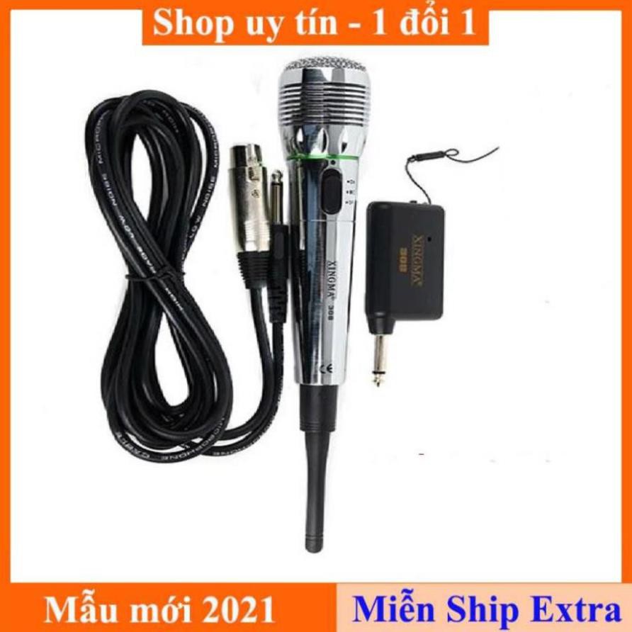 [ Xả kho tết] Micro không dây kết hợp có dây 2 trong 1 đa năng giá rẻ Xingma AK-308G cao cấp, dùng cho âmly, loa kéo