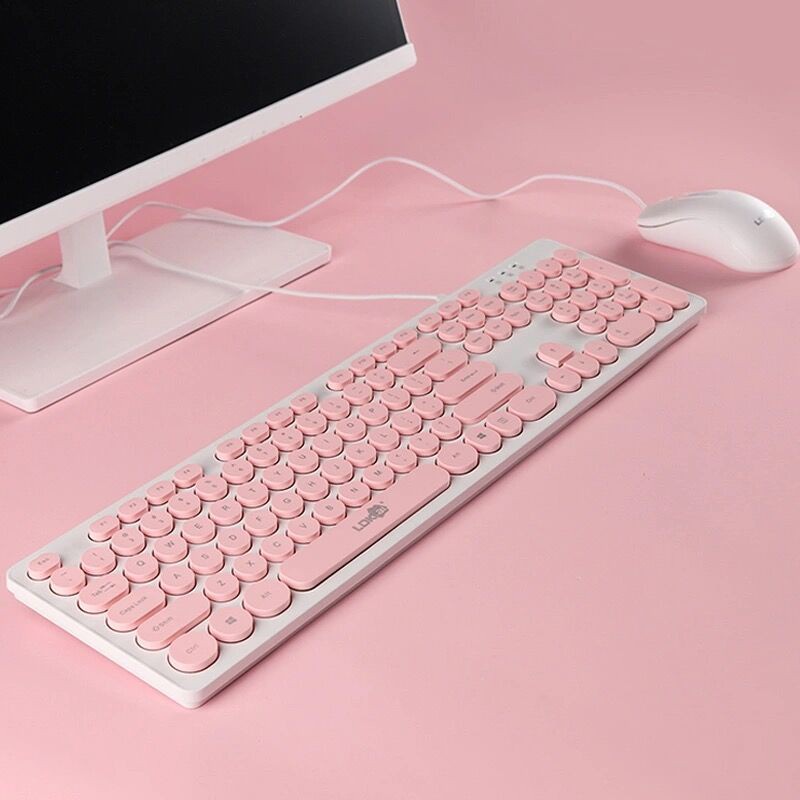 Bộ Bàn Phím Và Chuột Có Dây USB Màu Hồng Dễ Thương Thời Trang 2021