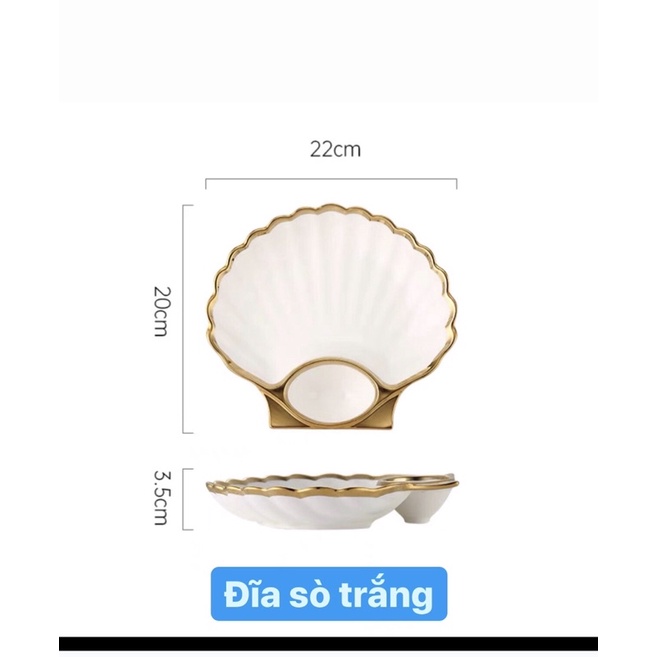 Đĩa hình dáng sò gốm sứ,viền vàng cao cấp, kèm chấm, tiện lợi,đĩa trang trí mã S488