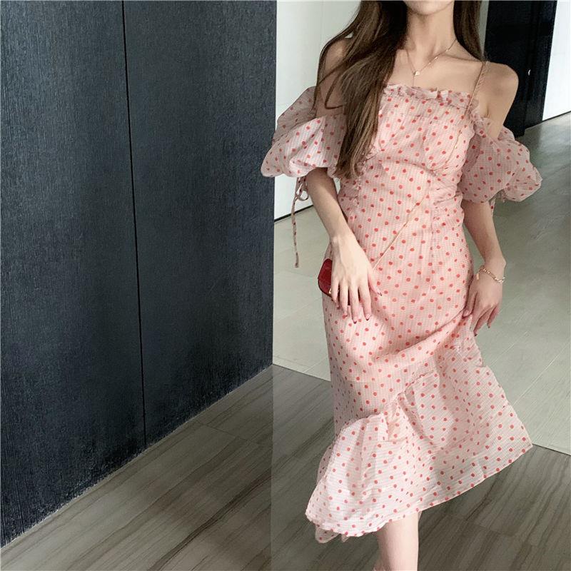 Đầm hai dây đuôi cá họa tiết chấm bi thời trang mùa hè cho nữ | BigBuy360 - bigbuy360.vn