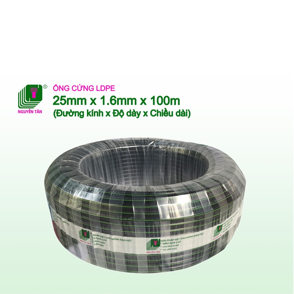 Cuộn 100m ống dây tưới LDPE Nguyễn Tân 25mm - dày 1.6mm | Ống chuyên dụng cho hệ thống tưới tự động