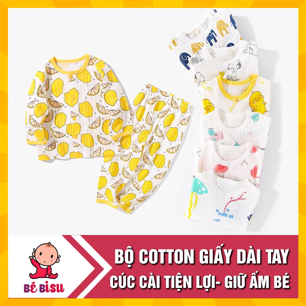 Bộ cotton giấy dài tay cài cúc giữa sơ sinh từ 3-55kg