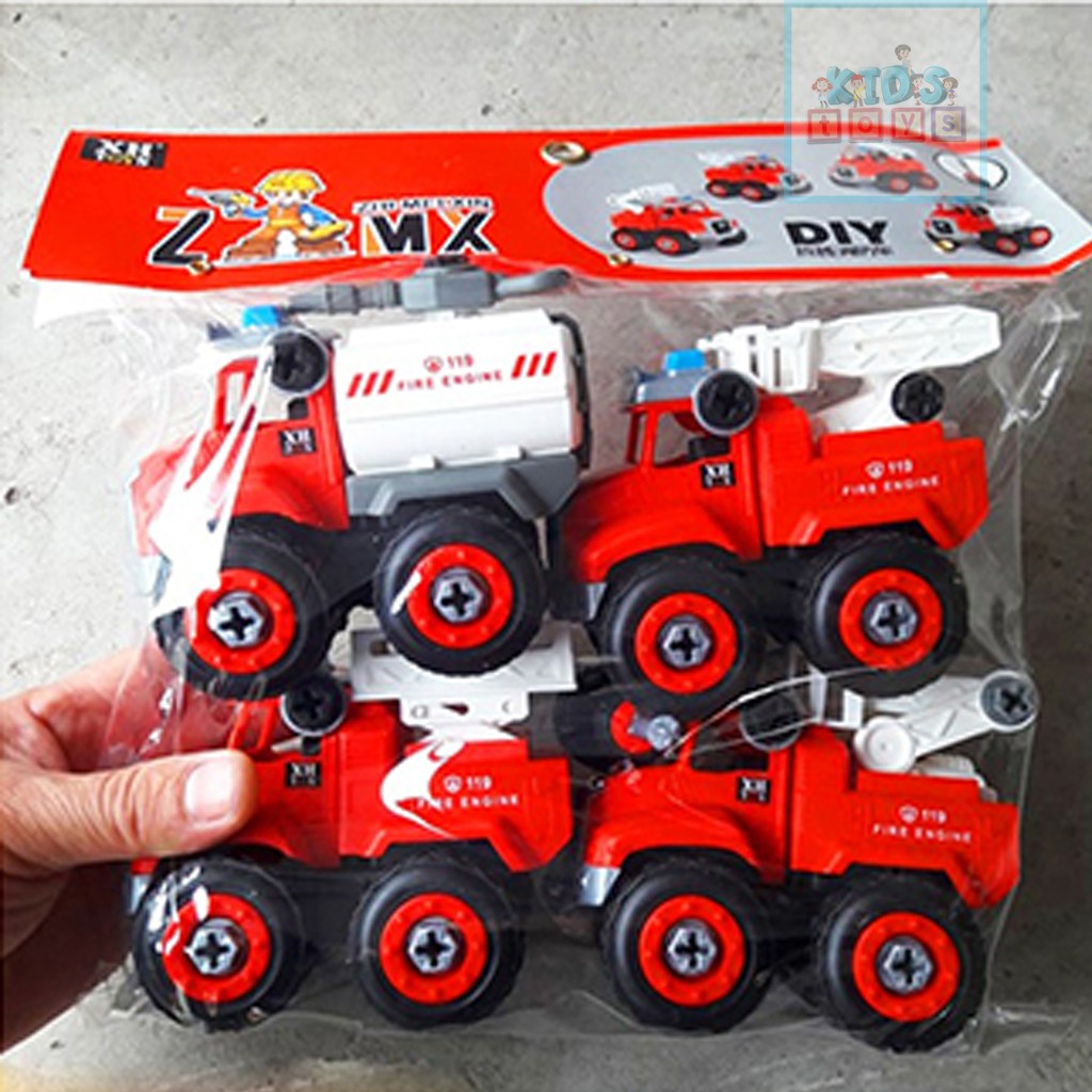 Xe đồ chơi bộ 4 chiếc cứu hỏa, đồ chơi giải trí cho bé, chất liệu nhựa ABS an toàn cứng cáp
