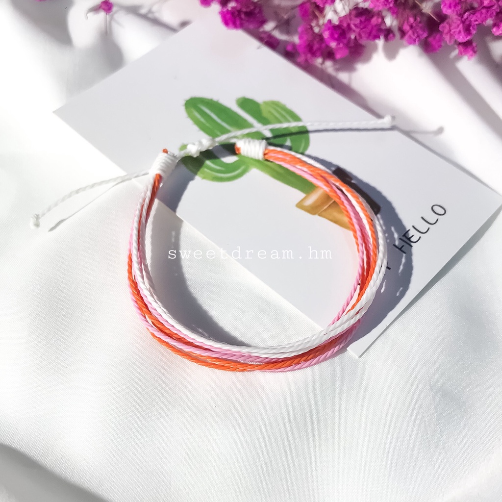 Bộ 3 vòng tay mix màu tone cam hồng, vòng tay handmade xinh xắn