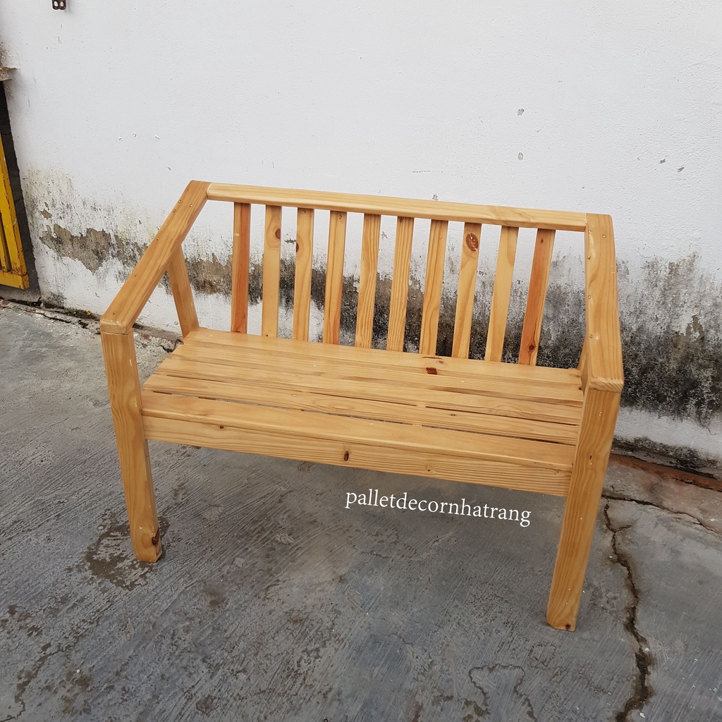 Ghế bench ghế dài có tựa lưng gỗ thông pallet 120x40cm kiểu 1