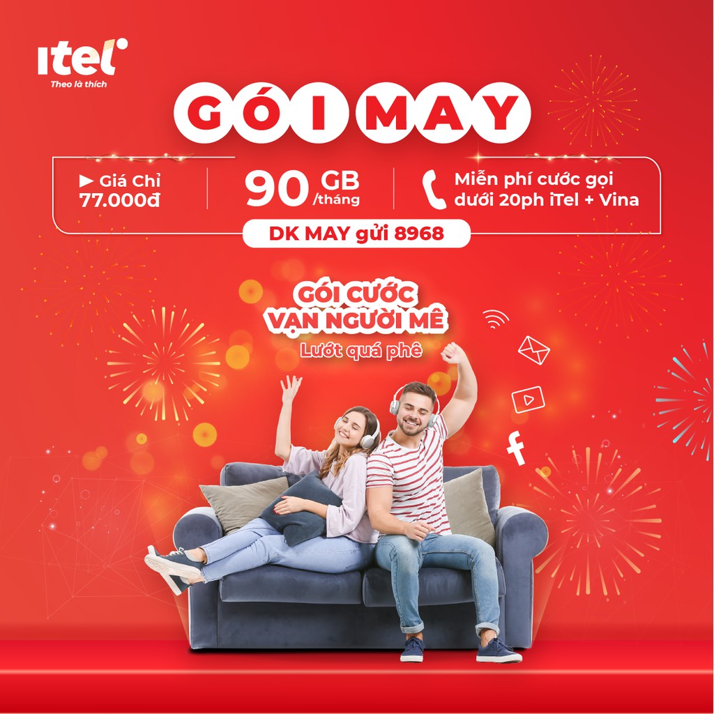 [Miễn phí tháng đầu] Sim 4G ITEL - Vina gói MAY77 - 90Gb/Tháng - Gọi Miễn Phí Vinaphone - Giá Siêu Rẻ