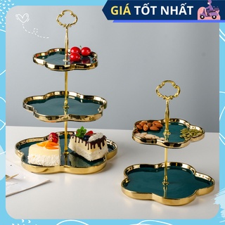 Khay đựng bánh kẹo 3 tầng bằng sứ cao cấp, màu xanh cổ vịt Mallard Green