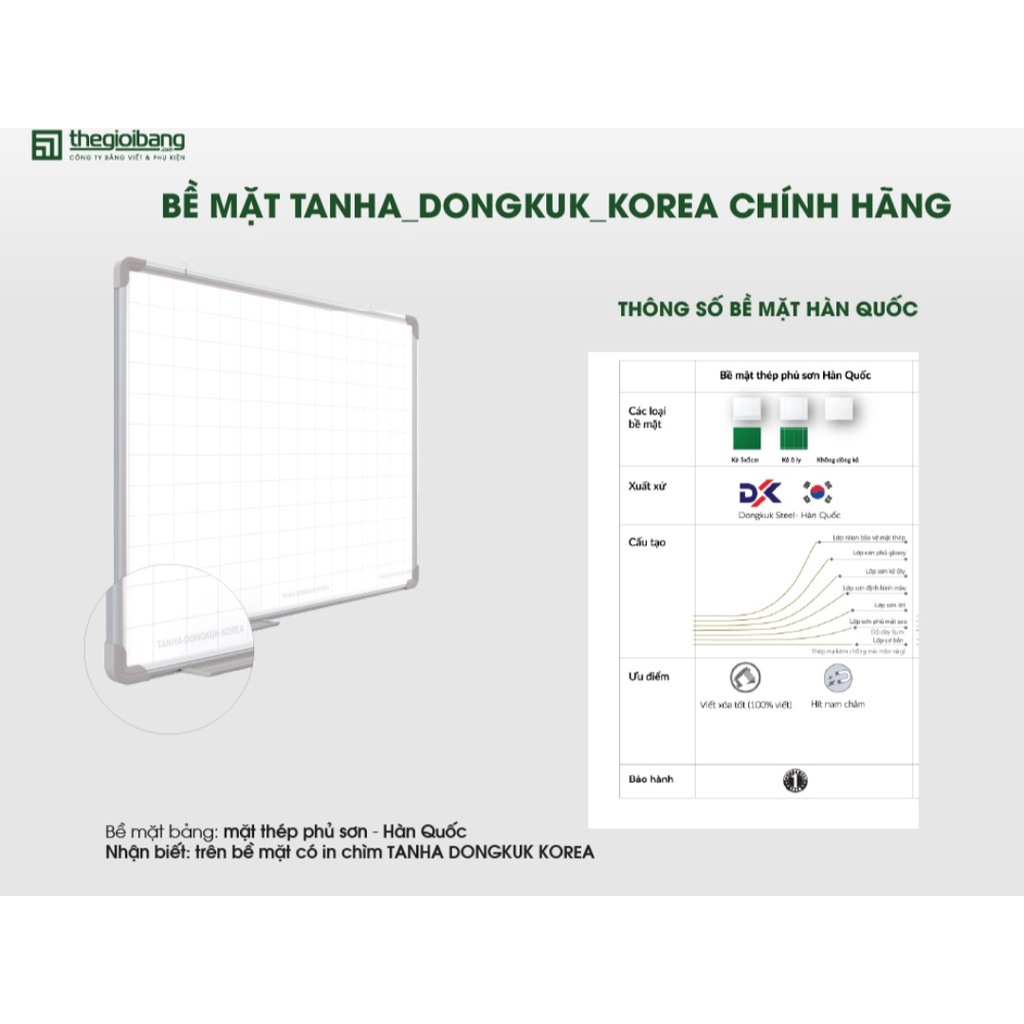 Bảng từ trắng viết bút lông 60 x 80cm Tân Hà, Mặt bảng từ Hàn Quốc chống lóa, có kẻ ô - tặng lau bảng + bút dạ bảng