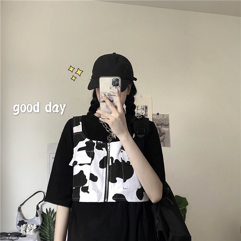 Áo Croptop Nữ Bò Sữa Kiểu Body GILE Kéo Khóa Unisex Siêu Chất Fullsize Ulzzang | BigBuy360 - bigbuy360.vn