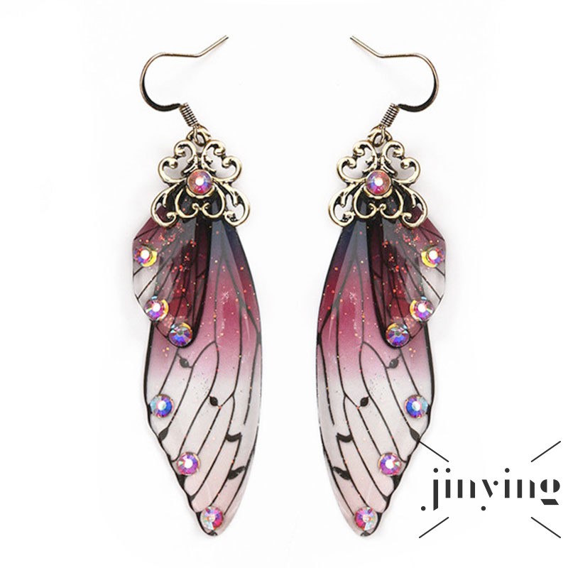 GETNOIVAS ❤S Wind Purple Butterfly Wing Earrings Fairy Tale Animal Glittering Bridal Drop Earrings Charm Women