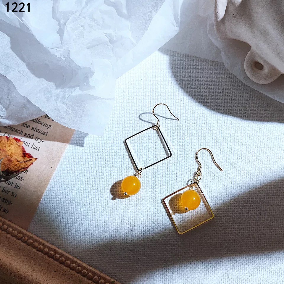 Bông tai nữ BST mã não màu vàng chanh thanh lịch Mayconner