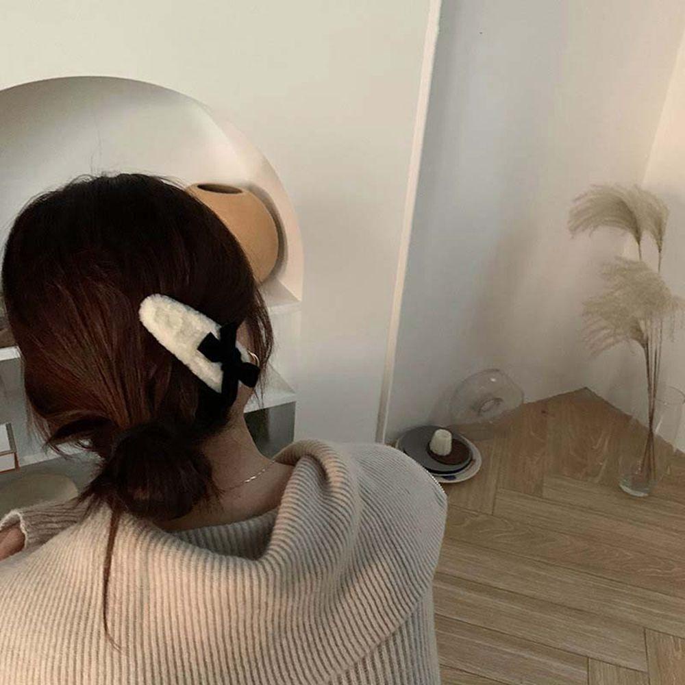 Kẹp Tóc Nơ Kim Loại Đính Lông Nhung Sang Trọng VANES1 Phong Cách Hàn Quốc Cho Nữ